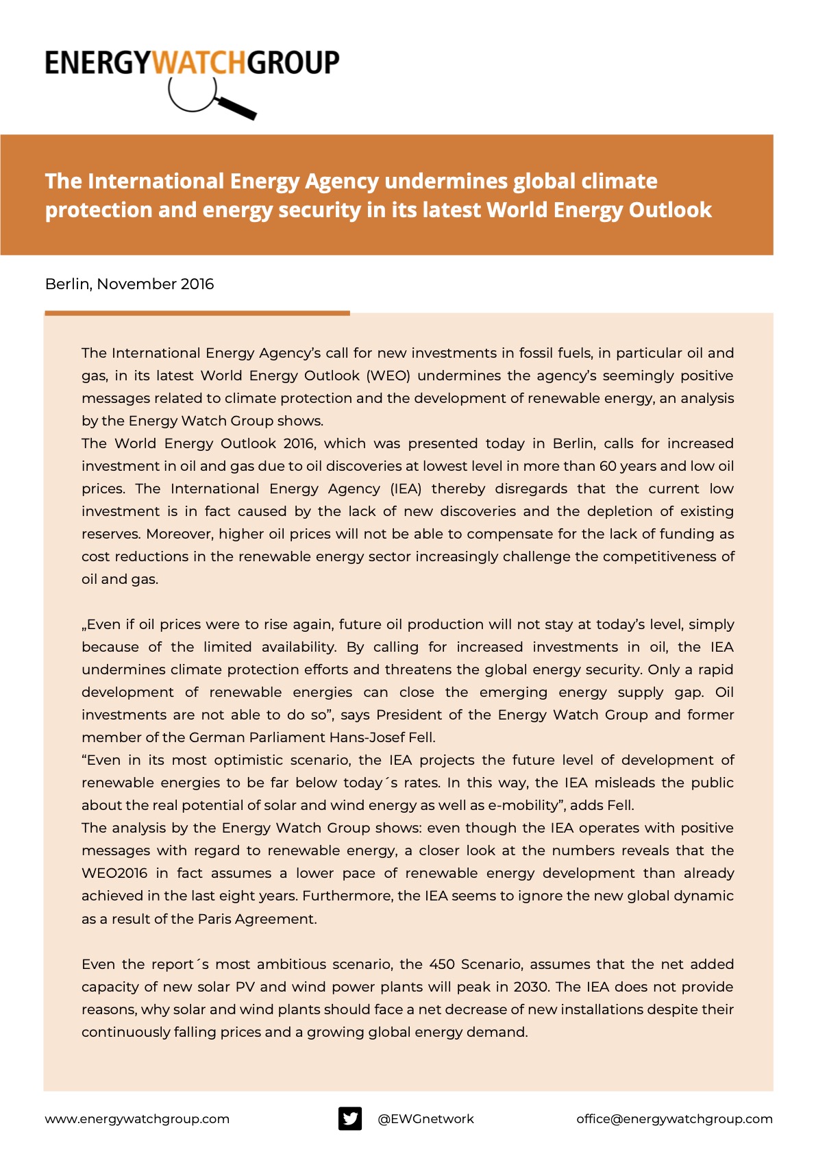 The International Energy Agency undermines global climate protection and energy security in its latest World Energy Outlook Kopie